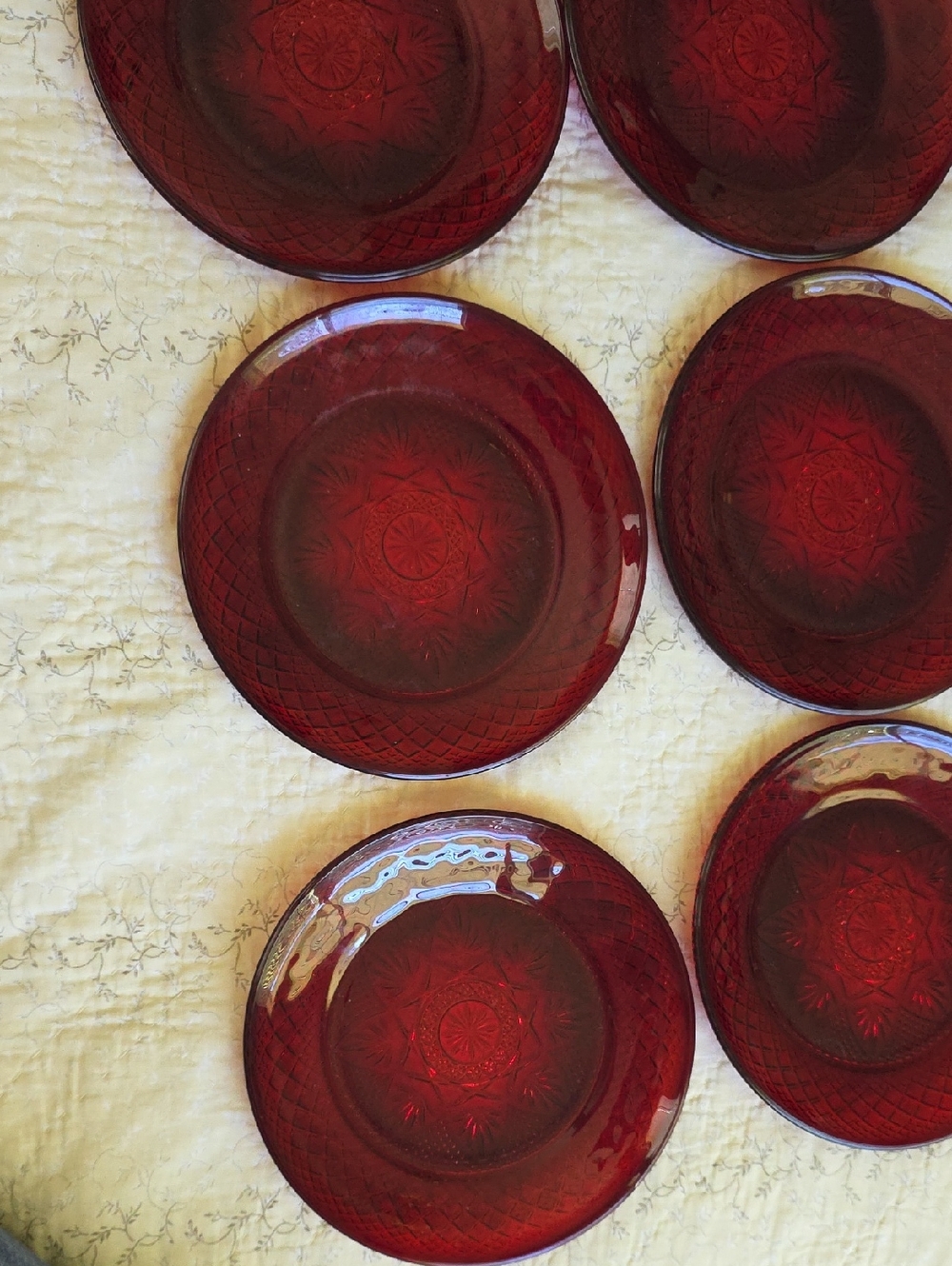 VTG Cristal D'Arques-Durand 8" Salad Plates- Ruby Red Set of 6- Excellent